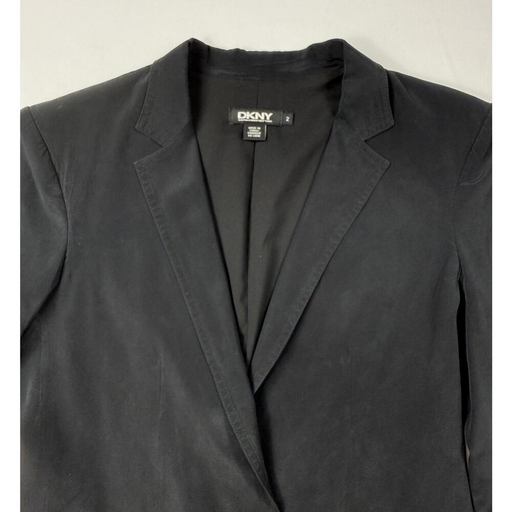 DKNY VTG Silk Black Slim-Fit One-Button Blazer Sz 2 - Picture 3 of 10